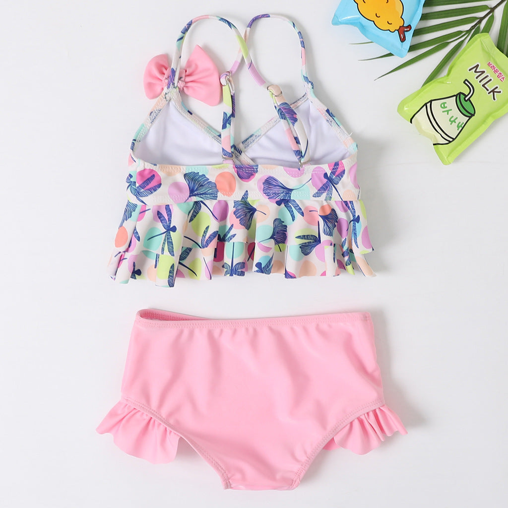 Wholesale Split Girls Dragonfly Dot Print Swimwear